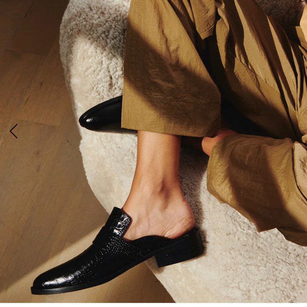 Freda Salvador Black Croc-Embossed Mules